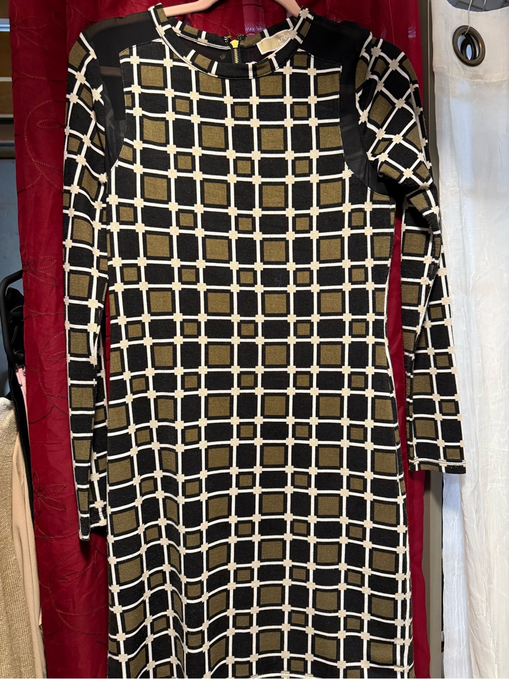 Michael Kors Black and Cream Geometric Long-Sleeve Sheath Dress - Picture 3 of 8